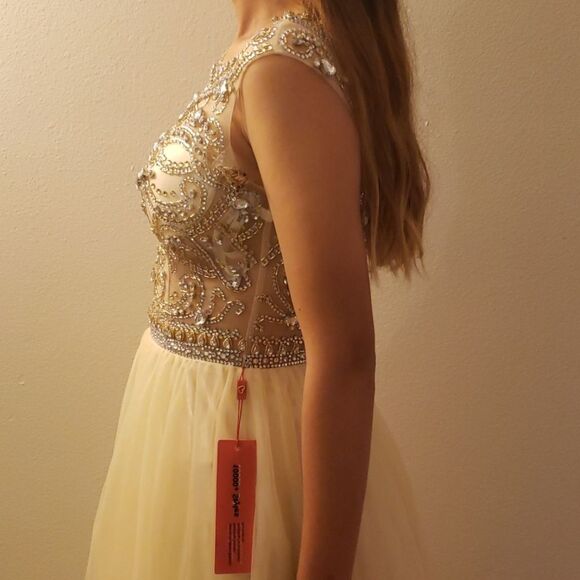 NWT Beaded Yellow/Tan Ball Gown Sz 4 - Picture 6 of 10